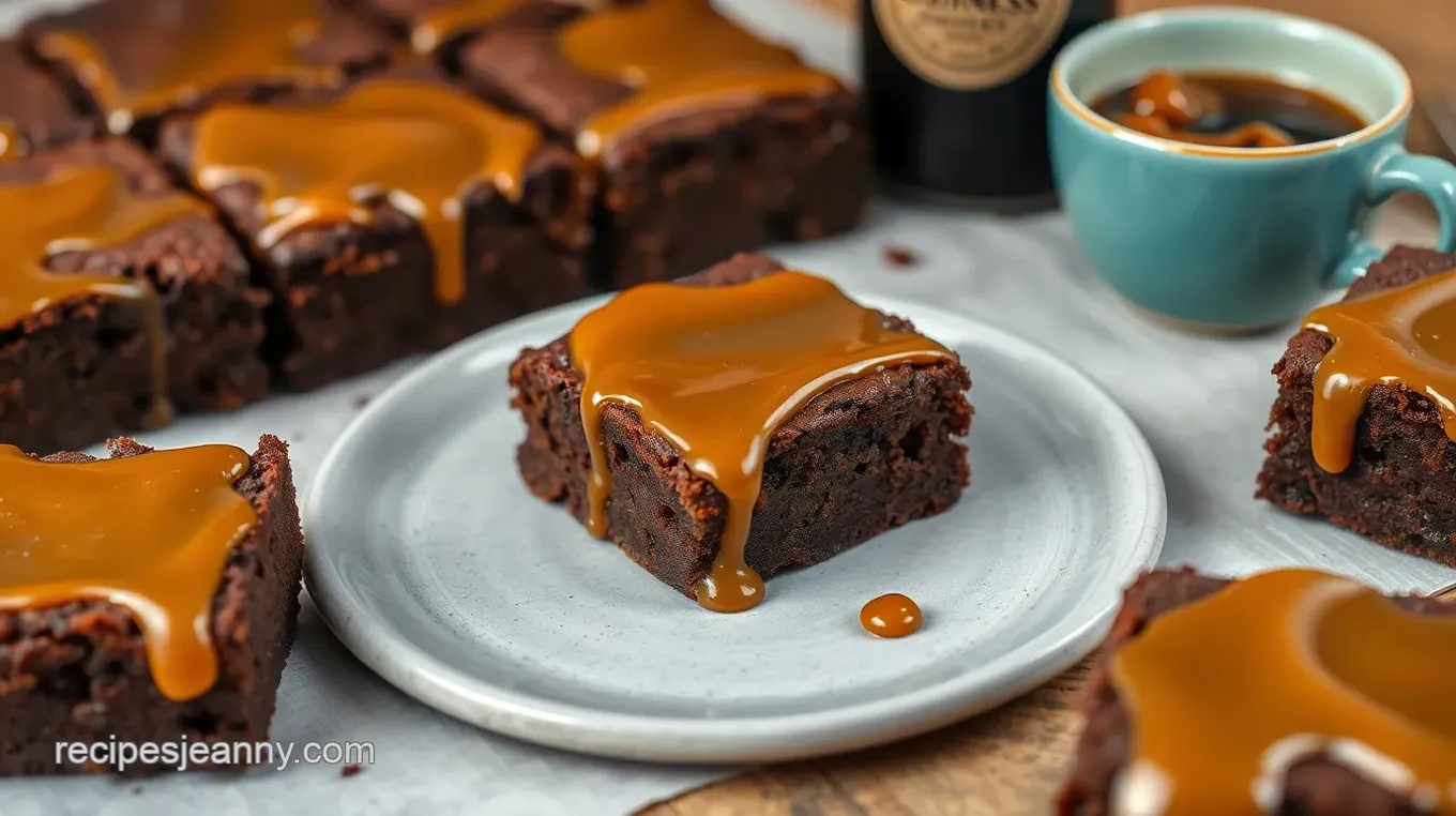 Decadent Guinness Brownies with Caramel Topping