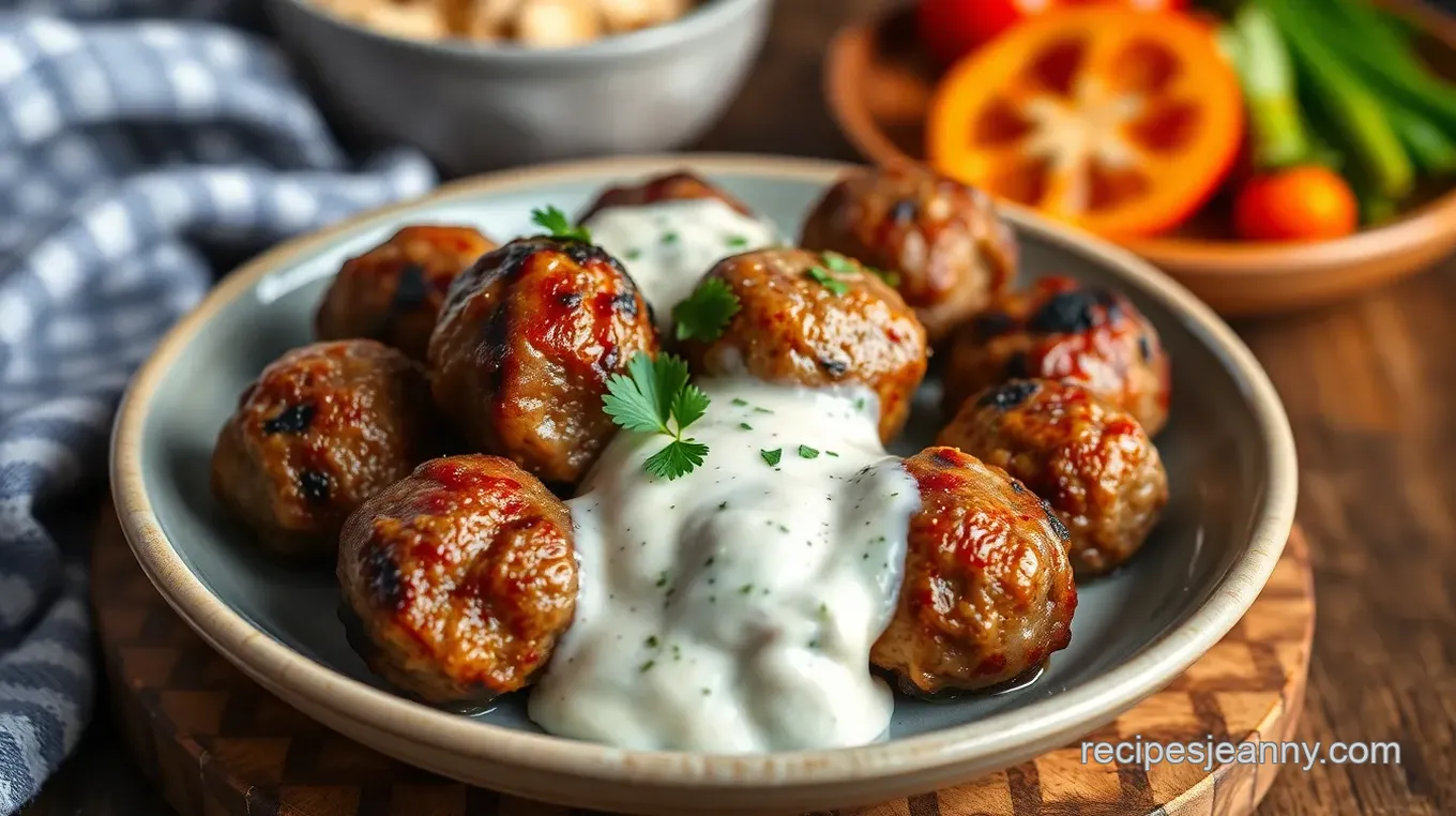 Grilled Meatballs with Creamy Coconut Sauce