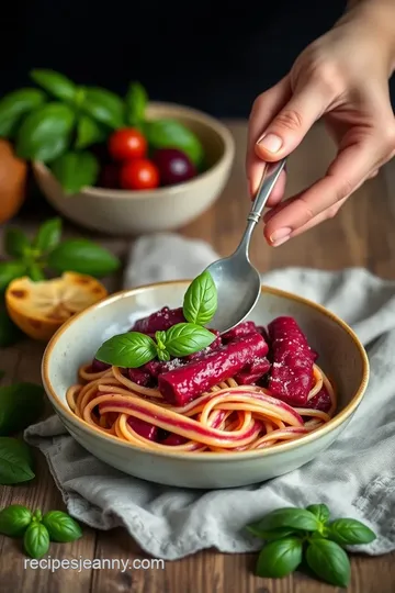 Beetroot Infused Pasta Delight presentation