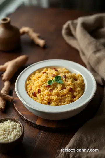 Cooked Millet Kanumfari with Dried Ginger presentation