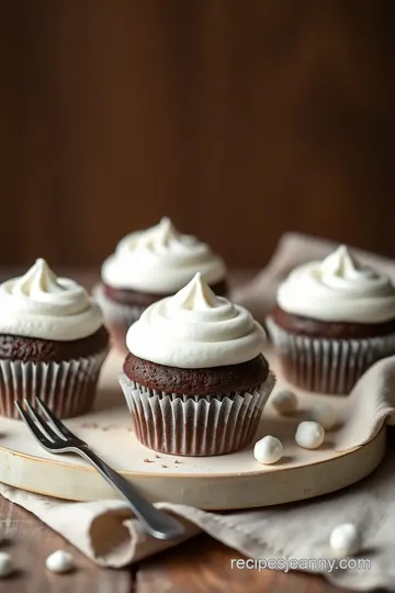 Baked Chocolate Cupcakes with Marshmallow Frosting presentation