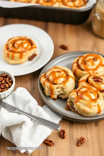 Fluffy Maple Pecan Rolls with Caramel Drizzle presentation