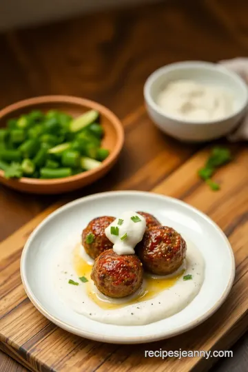 Grilled Meatballs with Creamy Coconut Sauce presentation